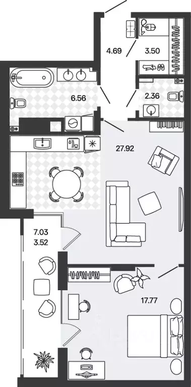 1-к кв. Калининградская область, Гурьевский муниципальный округ, пос. ... - Фото 1