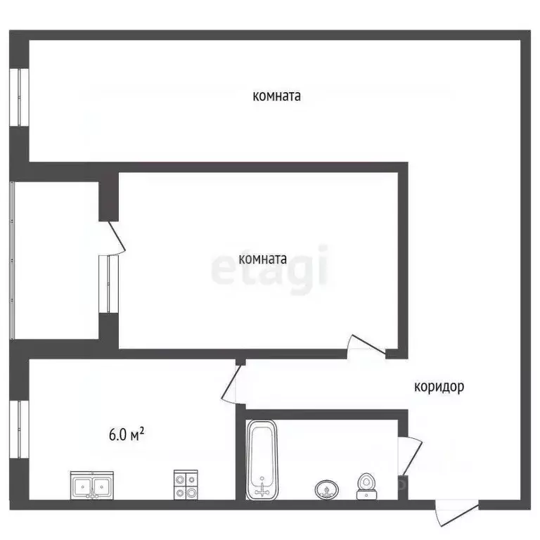 Квартира, 2 комнаты, 44.4 м - Фото 1