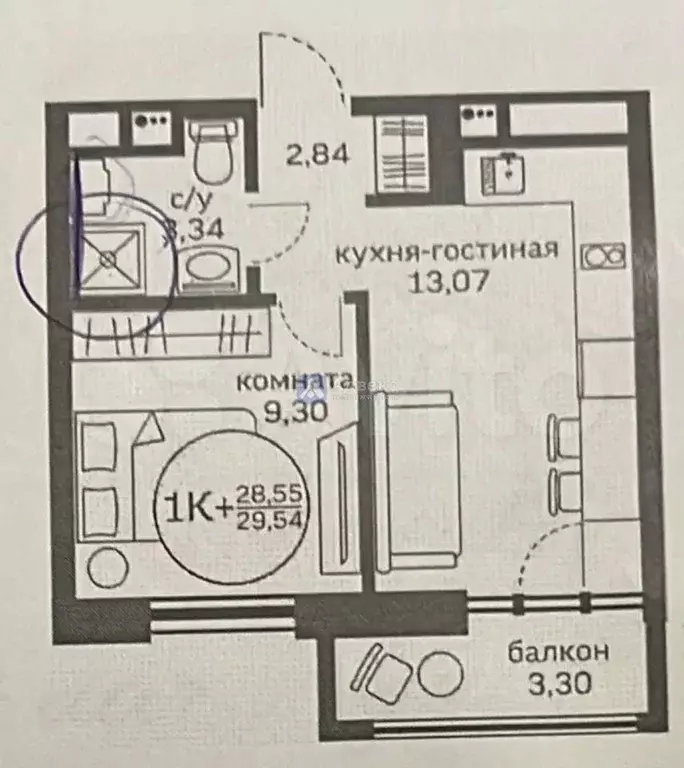 Студия Тюменская область, Тюмень ул. Краснооктябрьская, 16 (30.0 м) - Фото 2