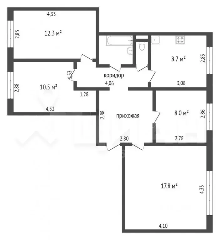 4-к кв. Чувашия, Чебоксары бул. Анатолия Миттова, 5 (77.8 м) - Фото 2