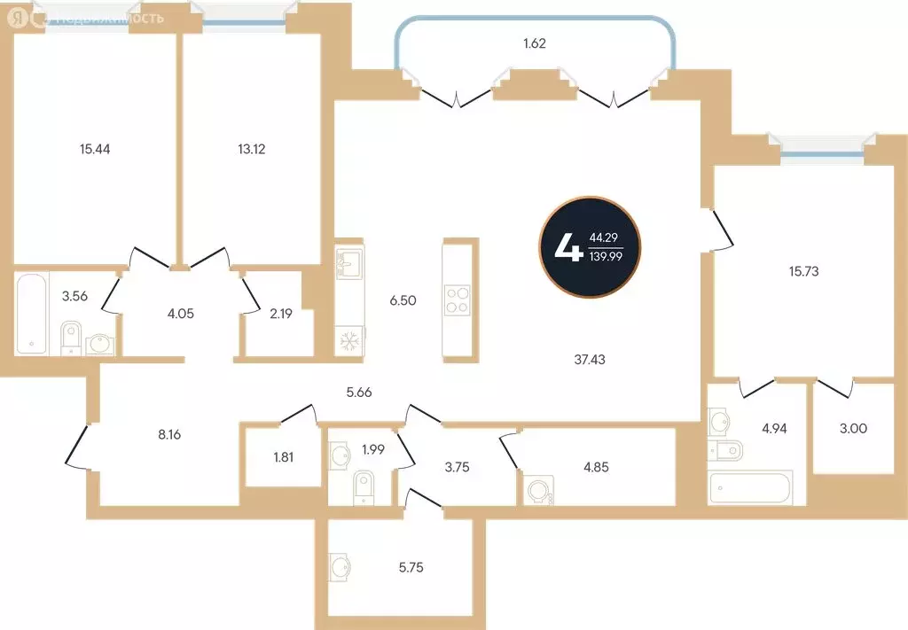 4-комнатная квартира: Уфа, улица Рихарда Зорге, 73/1 (139.99 м) - Фото 0