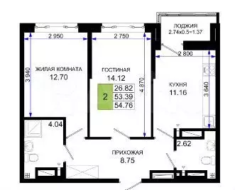 2-к. квартира, 64,8 м, 25/25 эт. - Фото 1