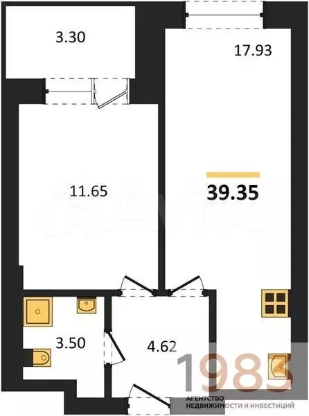 1-к. квартира, 39,4 м, 3/28 эт. - Фото 0