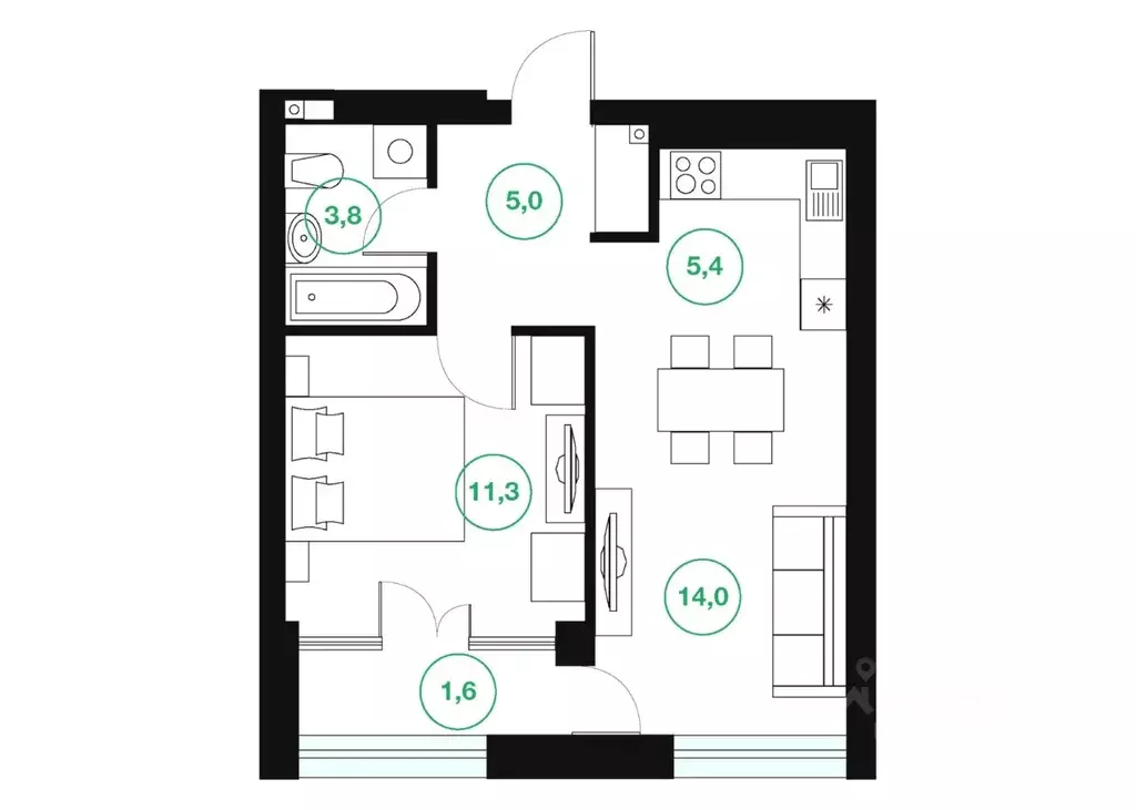 2-к кв. Башкортостан, Уфа ул. Подполковника Недошивина (41.1 м) - Фото 1