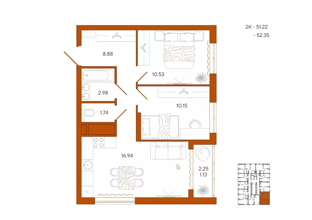 2-к кв. Пензенская область, Пенза Терра жилой комплекс (52.35 м) - Фото 1