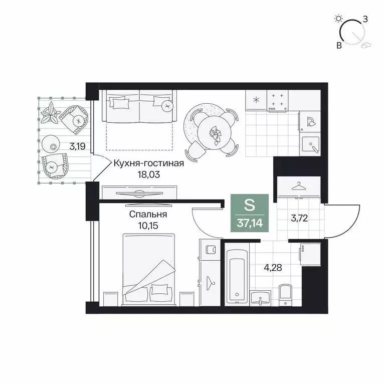 2-комнатная квартира: Волгоград, Центральный район (37.14 м) - Фото 1