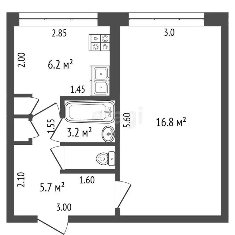 1-комнатная квартира: Саранск, проспект 50 лет Октября, 42 (33 м) - Фото 1