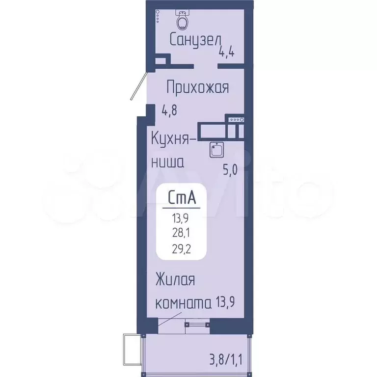 Квартира-студия, 29,2 м, 18/24 эт. - Фото 0