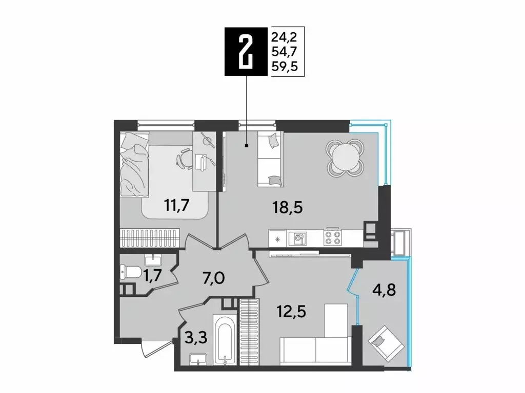 2-комнатная квартира: Краснодар, микрорайон Парк Победы (59.5 м) - Фото 1