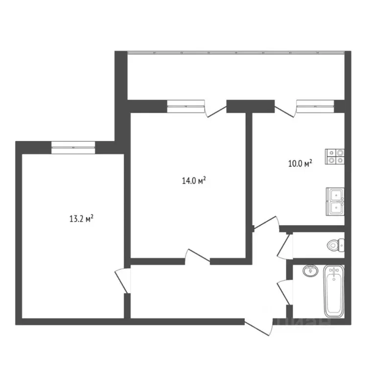 2-к кв. Тюменская область, Тюмень ул. Седова, 55 (45.8 м) - Фото 2