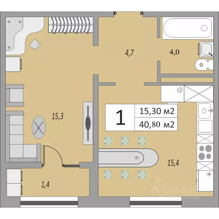 1-к кв. Оренбургская область, Оренбург ул. Юркина, 6 (40.8 м) - Фото 1