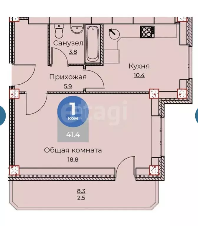 1-комнатная квартира: Калуга, переулок Баррикад, 5 (41.3 м) - Фото 0