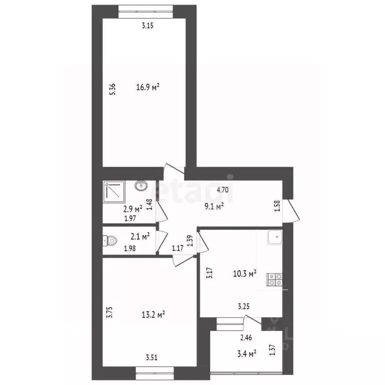 2-к кв. Башкортостан, Стерлитамакский район, Отрадовский сельсовет, с. ... - Фото 1
