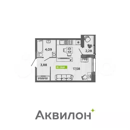 Квартира-студия, 26,7 м, 2/16 эт. - Фото 0