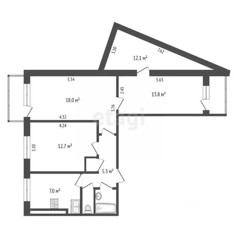 3-к кв. Ярославская область, Ярославль проезд Доброхотова, 16к2 (72.9 ... - Фото 2