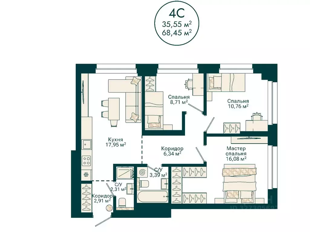 4-к кв. Башкортостан, Уфа Сердце Уфы жилой комплекс (68.45 м) - Фото 2