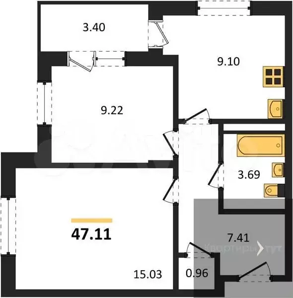 2-к. квартира, 47,1 м, 3/18 эт. - Фото 0