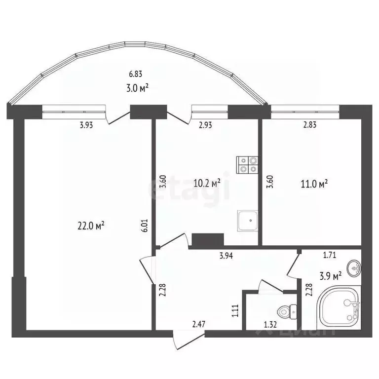 2-к кв. Башкортостан, Стерлитамак ул. Артема, 68 (62.0 м) - Фото 1