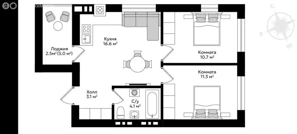 2-комнатная квартира: Гурьевск, Рижский бульвар, 6 (48.3 м) - Фото 1