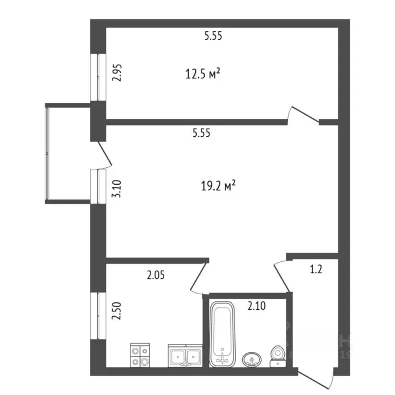 2-к кв. Тюменская область, Тюмень ул. Луначарского, 57 (43.0 м) - Фото 1