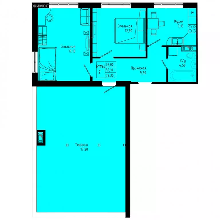 2-комнатная квартира: Коммунар, Железнодорожная улица, 41к1 (72.3 м) - Фото 1