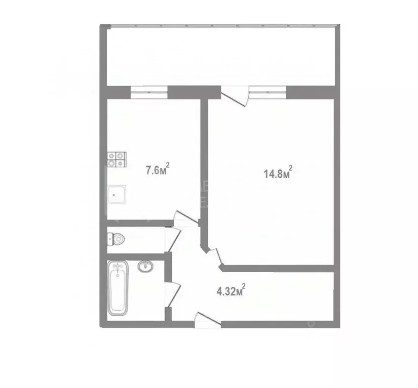 1-к кв. Тюменская область, Тюмень Харьковская ул., 48 (31.0 м) - Фото 1