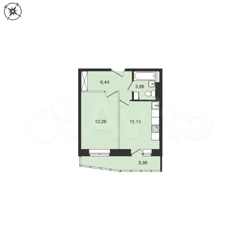 1-к. квартира, 36,7 м, 1/5 эт. - Фото 0