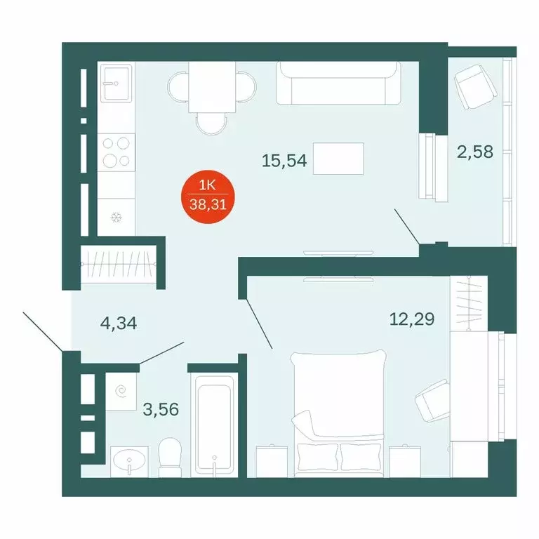 1-комнатная квартира: Тюмень, Одесская улица, 7к3 (38.31 м) - Фото 1