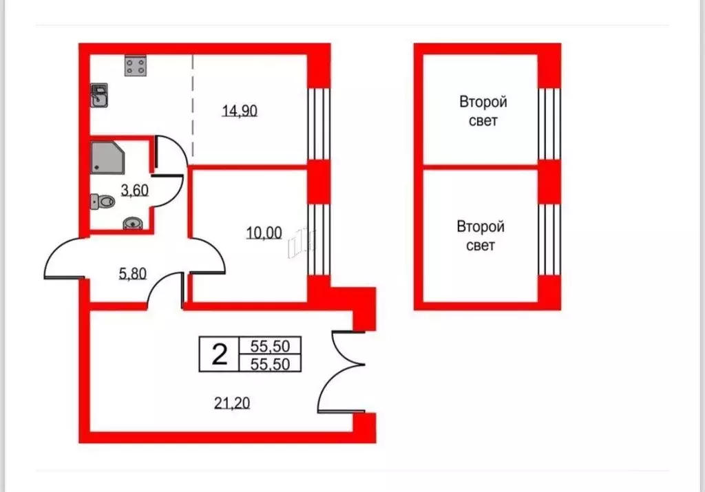 Квартира, 2 комнаты, 56 м - Фото 0