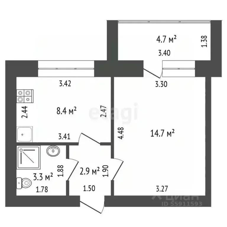 1-к кв. Чувашия, Чебоксарский муниципальный округ, Кугеси пгт ул. ... - Фото 2