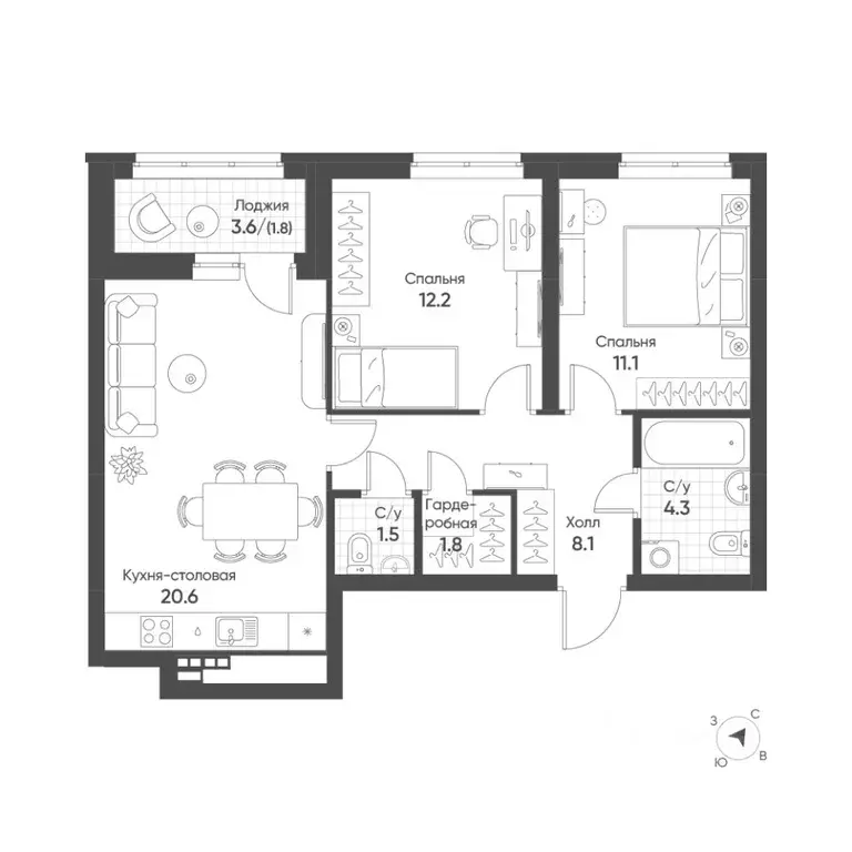 2-к кв. Свердловская область, Екатеринбург Солнечный жилрайон,  (61.4 ... - Фото 1