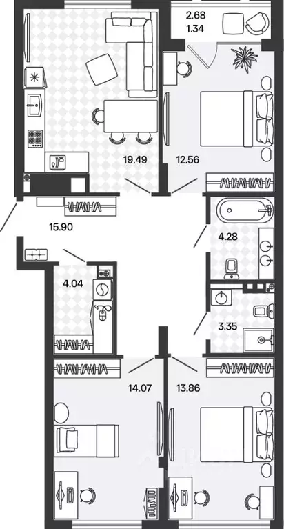 3-к кв. Калининградская область, Гурьевский муниципальный округ, пос. ... - Фото 1
