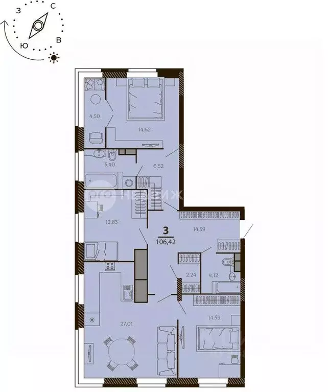 3-к кв. Рязанская область, Рязань ул. Грибоедова, 14 (104.0 м) - Фото 1