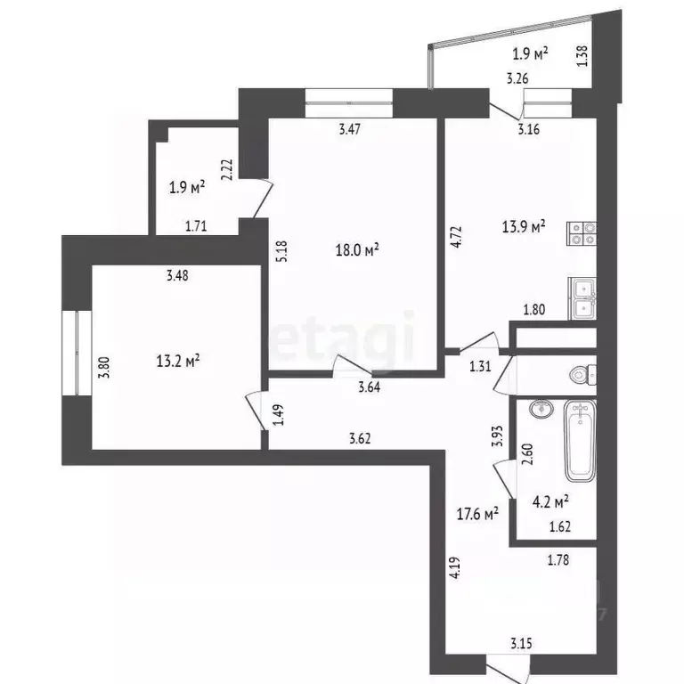 2-к кв. Татарстан, Набережные Челны 65-й комплекс, 4 (70.0 м) - Фото 2