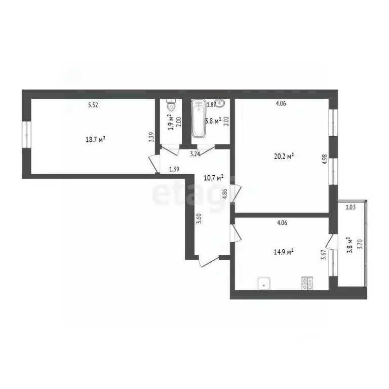 2-к кв. Тюменская область, Тюмень ул. Софьи Ковалевской, 4 (70.3 м) - Фото 1
