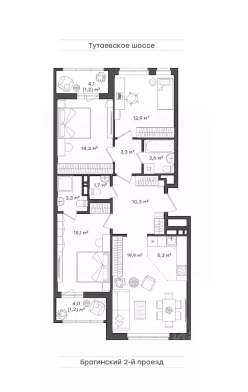 3-к кв. Ярославская область, Ярославль Тутаевское ш., 93Б (92.1 м) - Фото 1