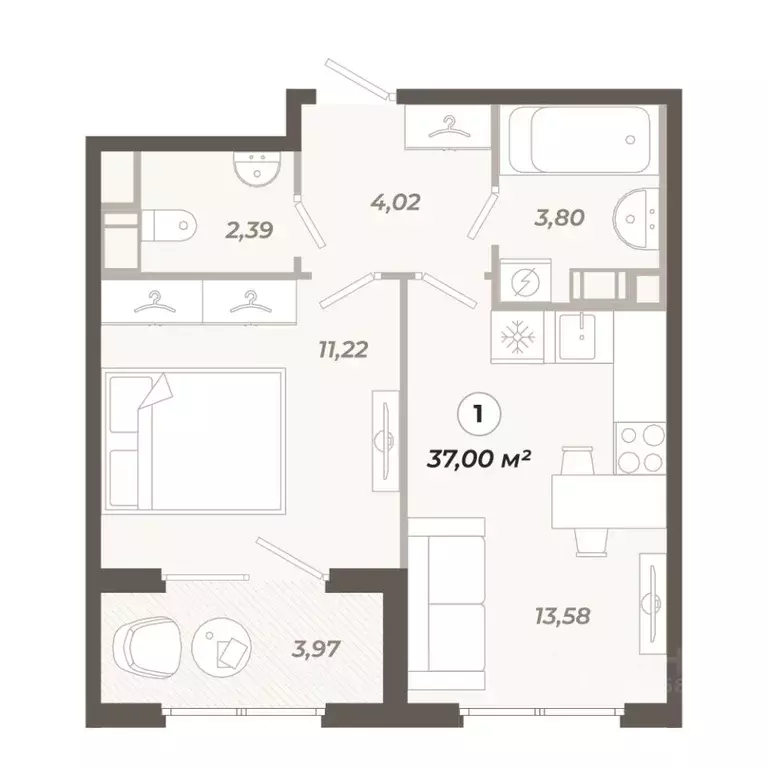 1-к кв. Санкт-Петербург ул. Коли Томчака, 21Д (37.0 м) - Фото 1