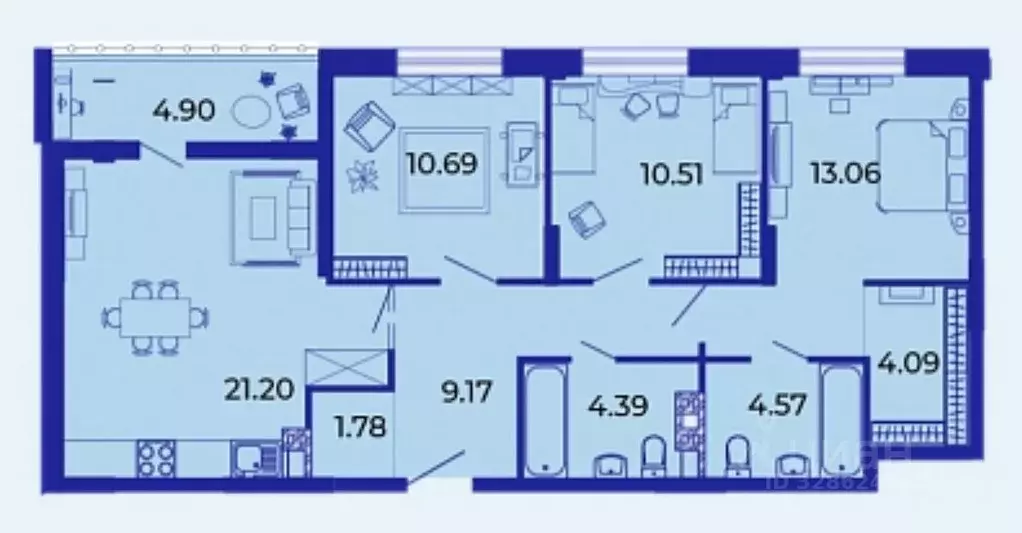 3-к кв. Брянская область, Брянск ул. Имени О.С. Визнюка, 18 (84.36 м) - Фото 1