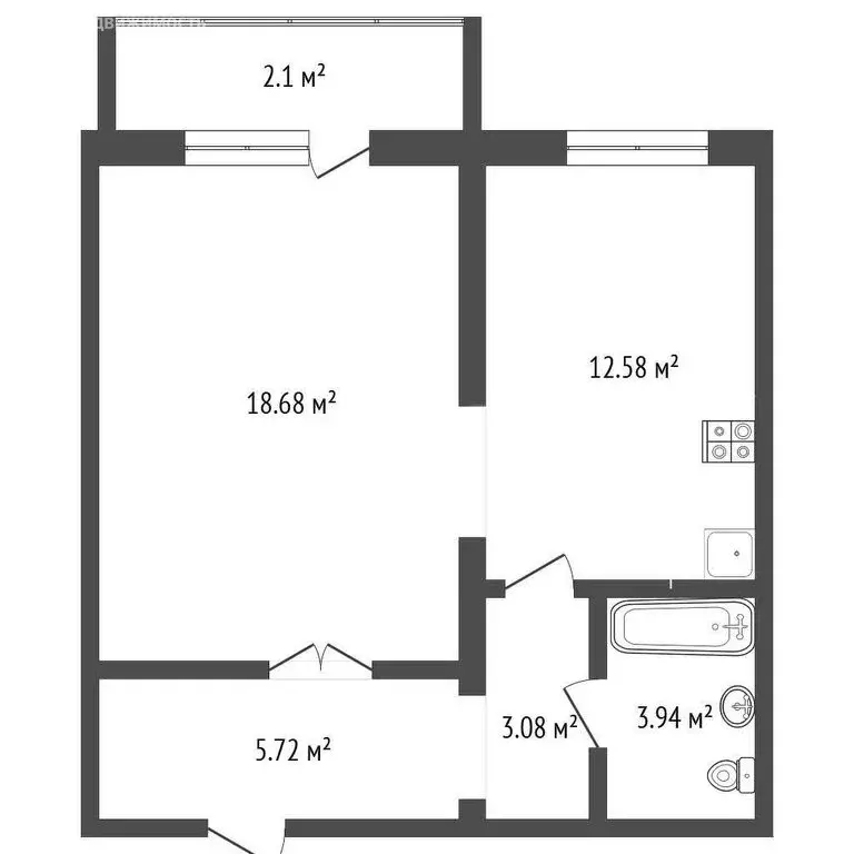 1-комнатная квартира: Абакан, улица Генерала Тихонова, 2 (42.7 м) - Фото 1