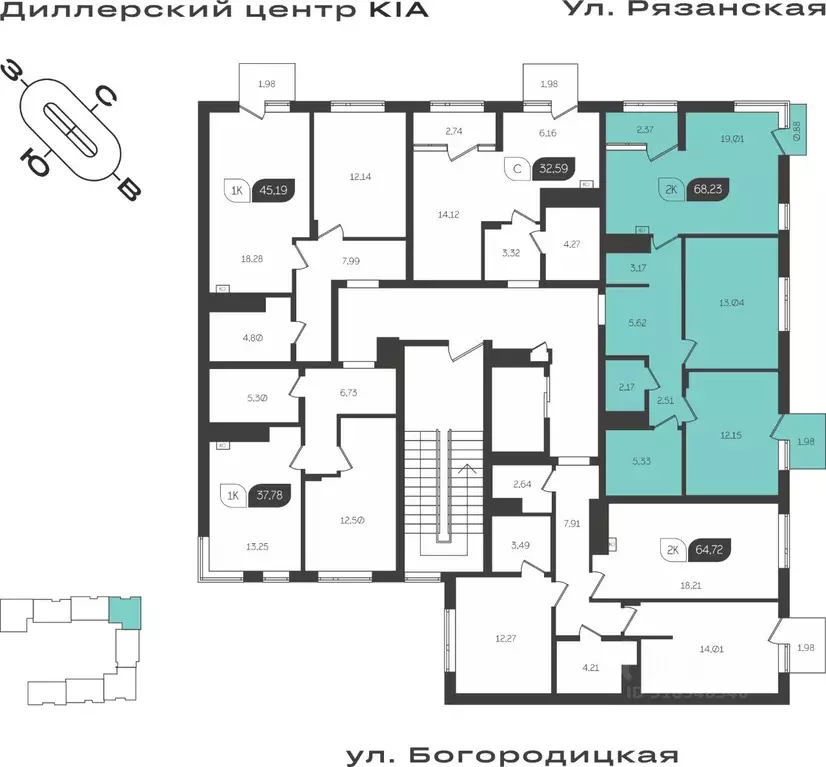 2-к кв. Тульская область, Тула ул. Богородицкая, 8В (68.23 м) - Фото 1