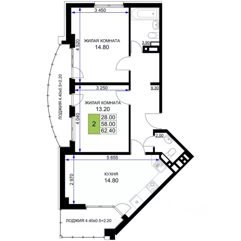 2-к кв. Краснодарский край, Анапа проезд Межсанаторный, 20К (62.4 м) - Фото 1
