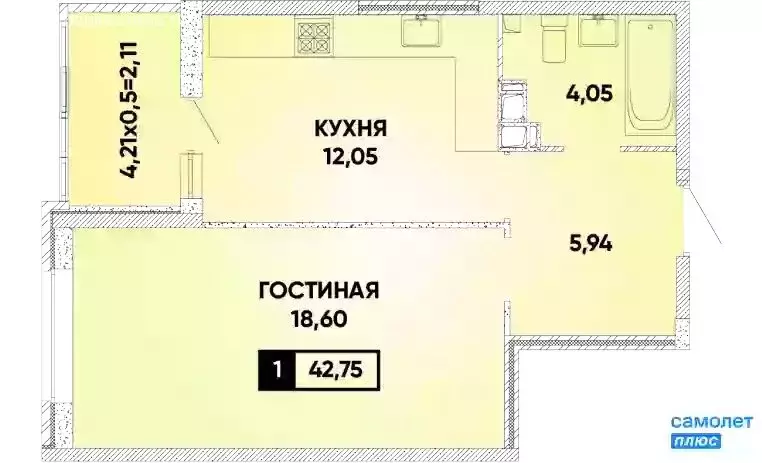 1-комнатная квартира: Краснодар, улица имени Героя Георгия ... - Фото 0