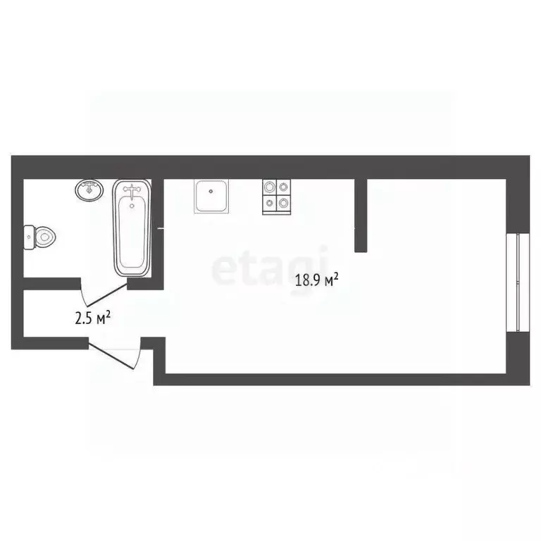 Студия Тюменская область, Тюмень Новгородская ул., 22 (31.0 м) - Фото 2