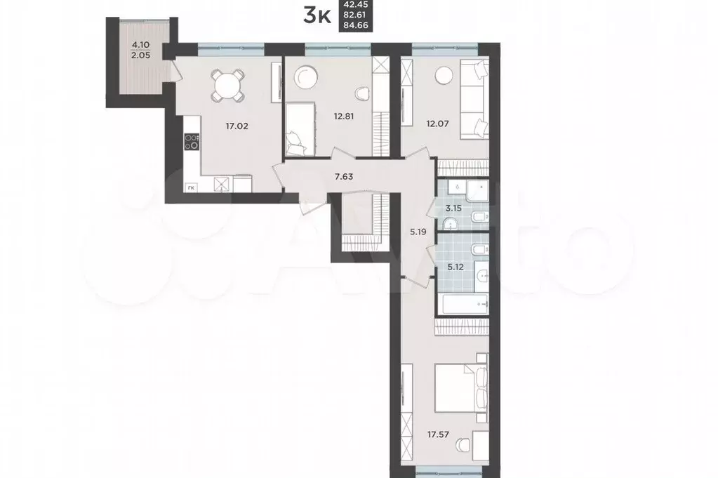 3-к. квартира, 82,6 м, 2/9 эт. - Фото 1