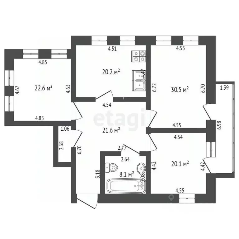 3-к кв. Костромская область, Кострома ул. Козуева, 31 (126.0 м) - Фото 1