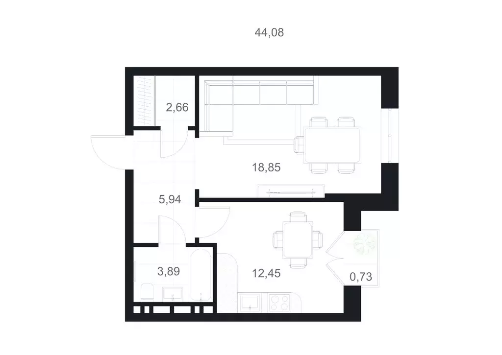 1-комнатная квартира: Каспийск, улица М. Халилова, 1А (44.08 м) - Фото 1
