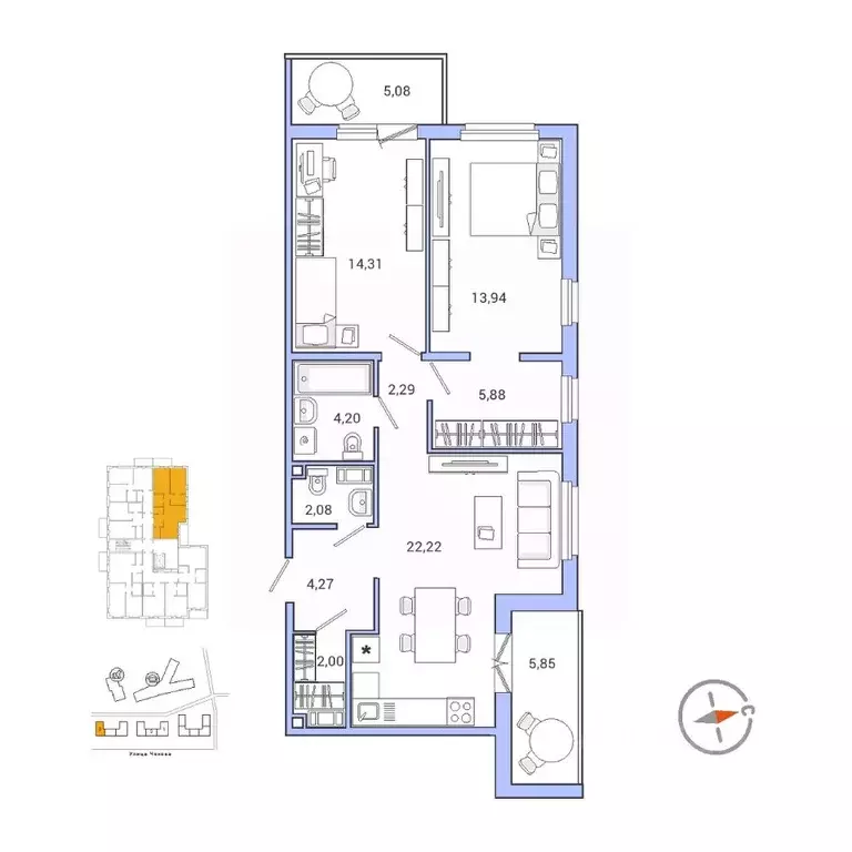 3-к кв. Ленинградская область, Гатчина ул. Чехова, 39 (75.9 м) - Фото 1