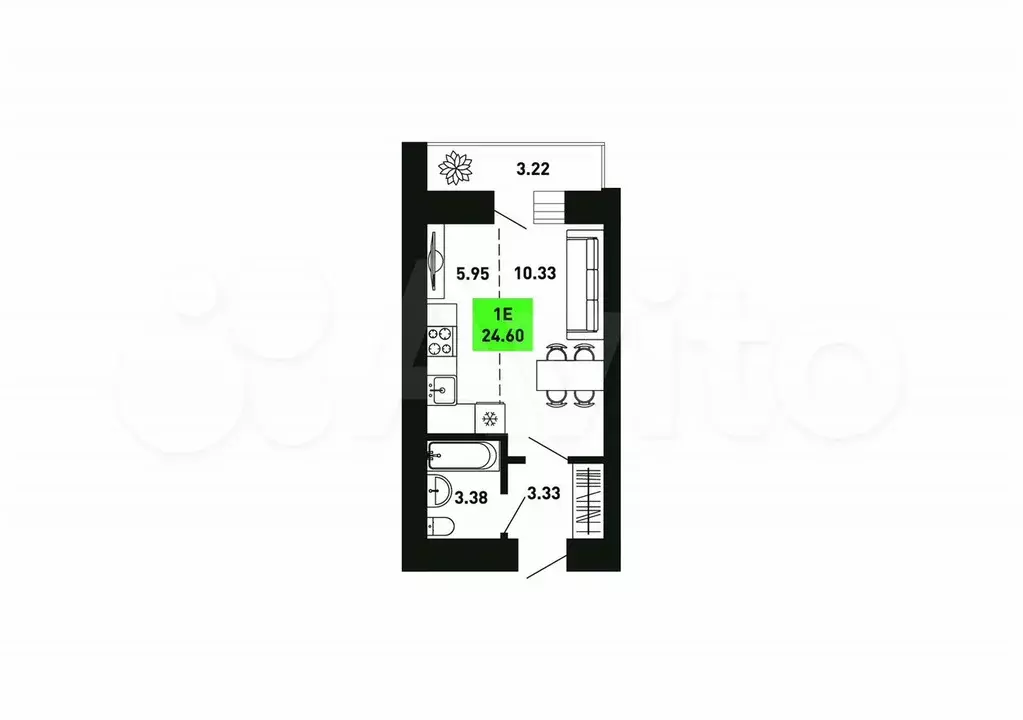 Квартира-студия, 24,6 м, 7/15 эт. - Фото 0