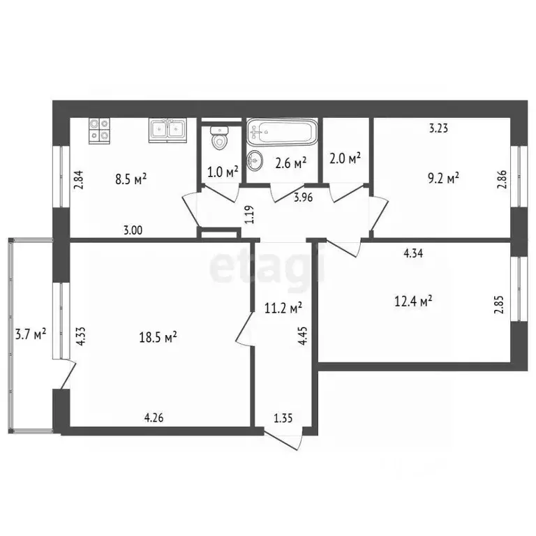 3-к кв. Хабаровский край, Комсомольск-на-Амуре просп. Победы, 33к5 ... - Фото 2