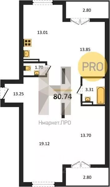 Квартира, 3 комнаты, 80.7 м - Фото 0